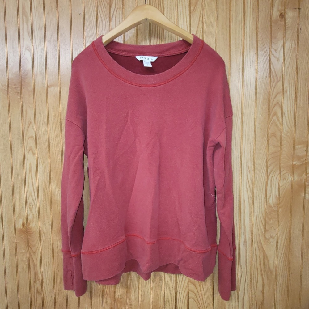 Athleta Womens Terracotta Red Crewneck Pullover Sweatshirt Thumbholes Large